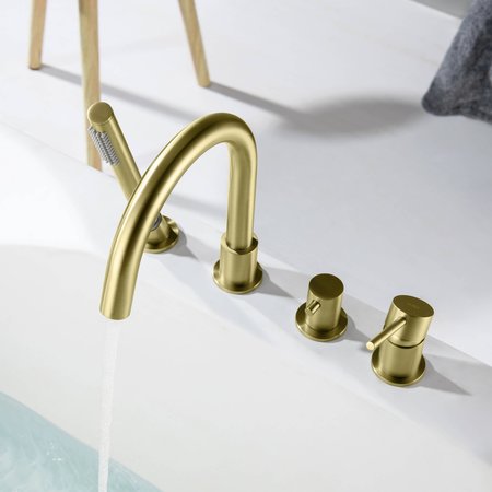 Kibi Circular Deck Mounted Bathtub Faucet with Hand Shower, Brushed Gold KTF3101BG